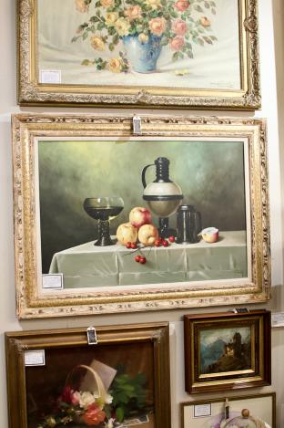 Still life w/ apples & cherries.