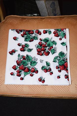 Vintage tablecloth with strawberry pattern