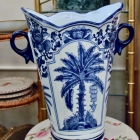 Blue & white palm tree vase
