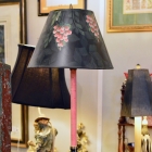 Painted candlestick lamp w/ matching hand painted shade