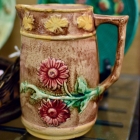 Majolica pitcher w/ pink flowers