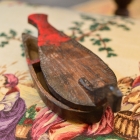 Early 19th C. primitive wooden duck salt & pepper
