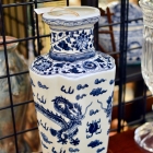 Blue & white dragon decorated vase