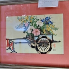 Vintage Japanese Showa Haragumura cart w/ flowers water color painting