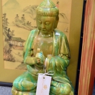 Pottery multicolor green/brown glazed Buddha
