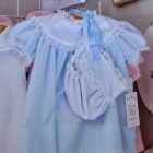 Blue poly cotton dress & bonnet