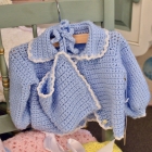 Hand crocheted blue sweater & bonnet. 3 month