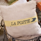 15 x 15 French “La Poste” pillow backed in antique linen