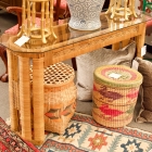 Wrapped rattan & glass console table