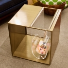 WA antique brass finished side table w/ lucite magazine rack