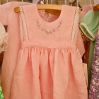 Pink linen sun dress w/ scalloped lace