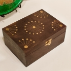 Wood trinket box w/ modern brass inlay