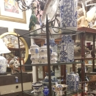 Variety of blue and white  and silver plate
