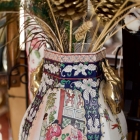 Vintage chinoiserie hand painted vase w/ golden deer head handles