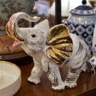 Vintage MCM ceramic elephant. White & gold