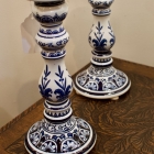 Pair of blue & white candle holders