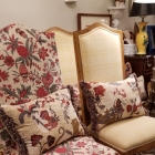 Set of four upholstered, slip-covered French chairs