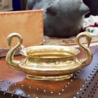 Double swan brass bowl