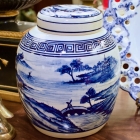 Blue & white landscape jar