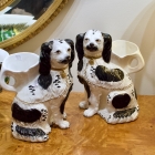 Chelsea house pair of Staffordshire dog vases.