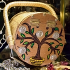 British Hong Kong painted basket purse w/ faux coins