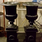 Pair of cast iron pedestal planter urns