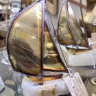 Vintage MCM brass & marble sailing boat sculpture