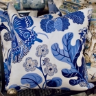Pair of outdoor pillows - blue & white butterfly