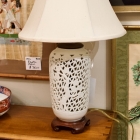 Pair of small pierced porcelain white lamps
