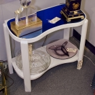 White side table w/ blue glass