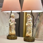 Pair of figurine lamps - pink velvet shades