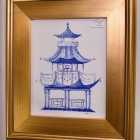 Framed blue & white pagoda