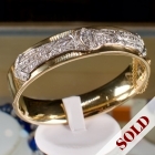 14K gold bangle w/ art deco platinum diamond bar brooch