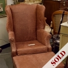 All leather wing back chair & ottoman