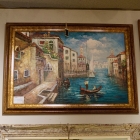 Impressionist Venice scene painting w/ gondola figures