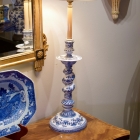 Pair of blue & white candlestick lamps