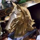 Vintage equestrian statue brass horse head on marble base