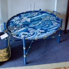 Blue & white china lacquered table on stand