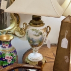 Fine hand painted porcelain lamp - rewired
