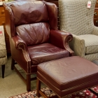 Burgundy chair & ottoman nail head wingback chair