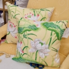 Pair of yellow w/ pink lotus pillows
