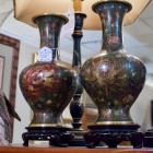 Tall pair of earth tone cloisonné vases