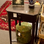 Vintage small black accent table w/ decorative painting