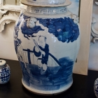 Pair of large blue & white lidded jars