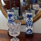 Pair of blue & white asian lamps