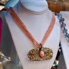 Antique brooch w/ glass pendant necklace