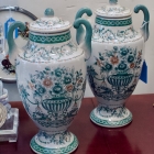 Pair of green & white vases