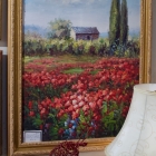 Impressionist Tuscany landscape w/ poppies & farmhouse; oil on canvas