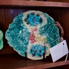 Majolica dish w/ flowers, leaves