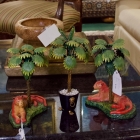 Petites Choses USA metal cougar candlesticks 2pc & palm tree